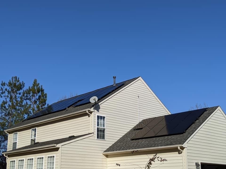 Roof-mounted solar panel installation by Pristine Panels